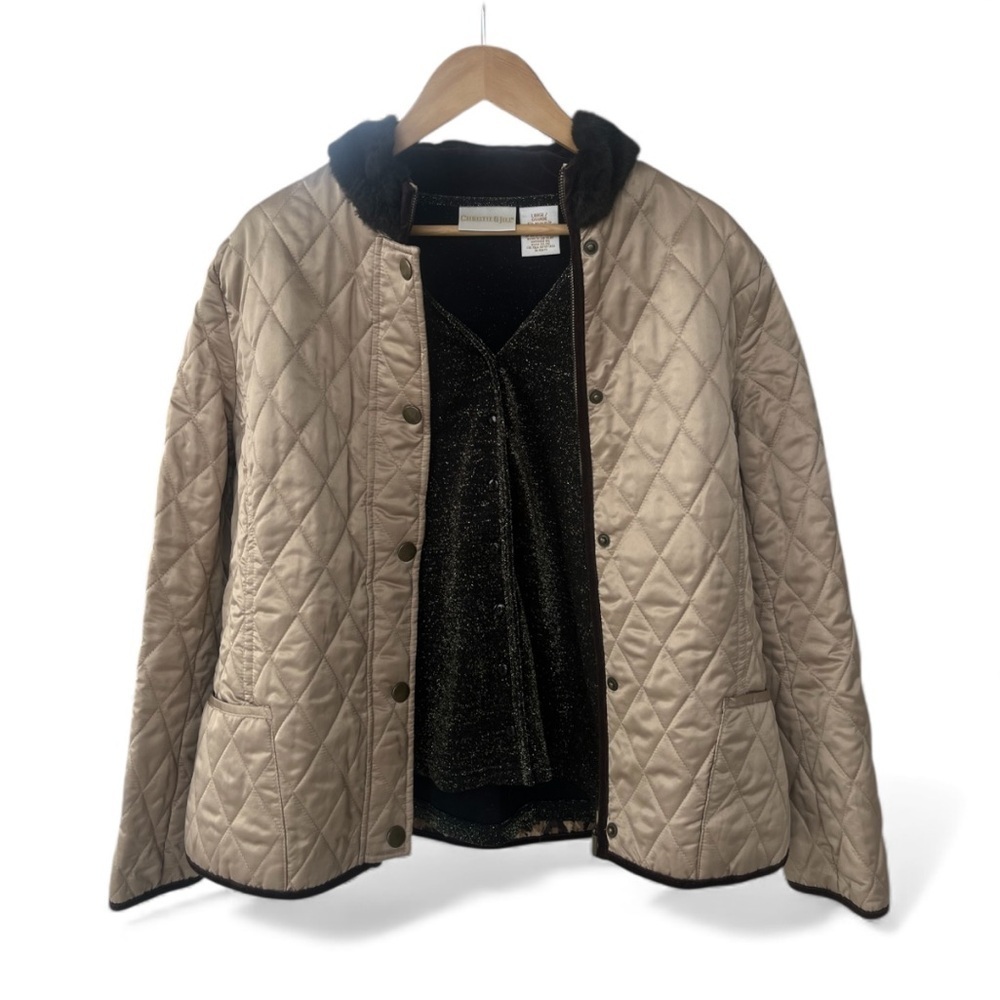 Charter Club Gold Quilted Puffer Jacket | Faux Fur Collar - Picture 10 of 11